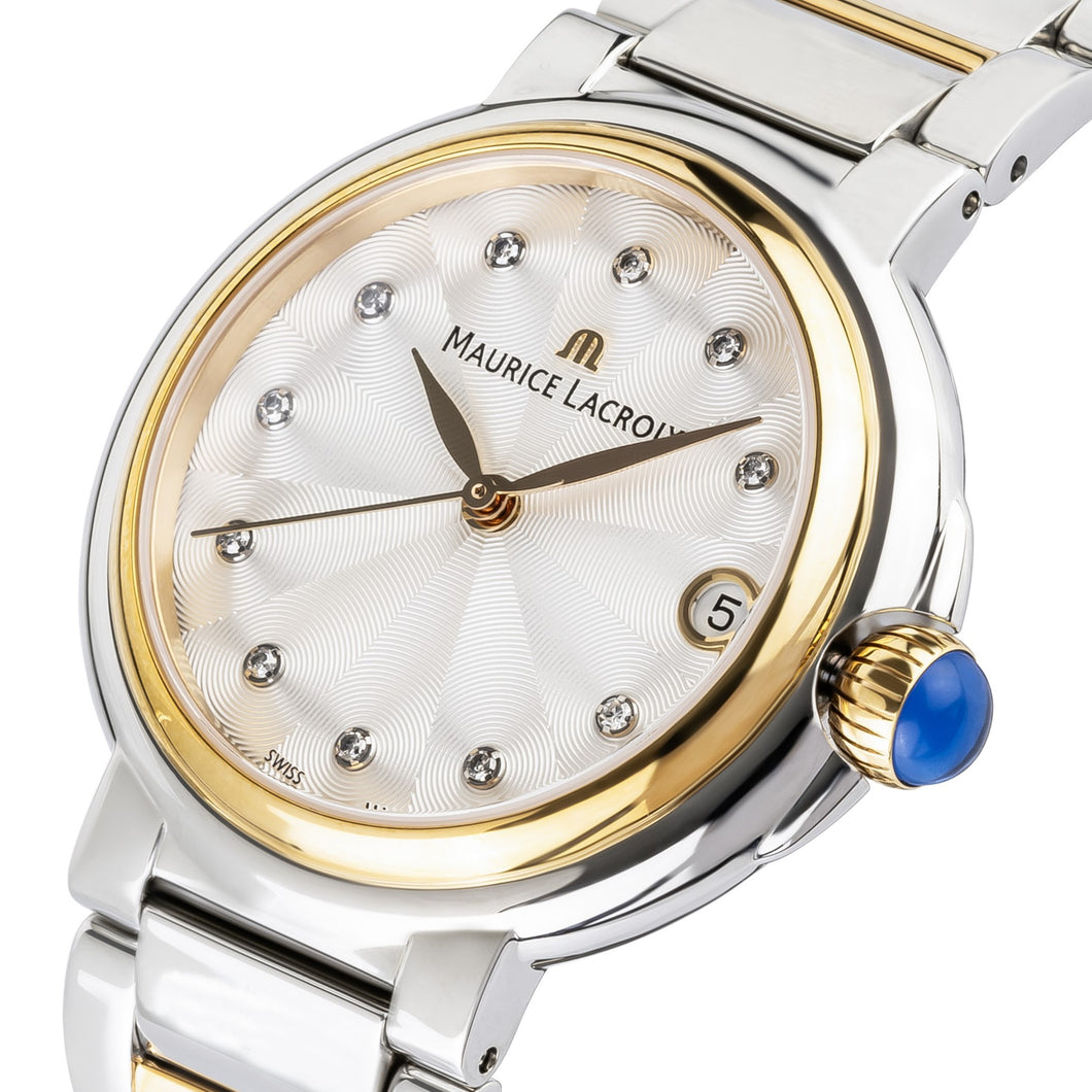 Maurice Lacroix Fiaba Date Diamonds Damenuhr FA1004-PVP13-150-1 | ⌀ 32 mm, 11 Diamanten, Bicolor Edelstahl-Roségold, Saphirglas, Swiss Made | Neu & OVP mit Box & 2 Jahre Garantie