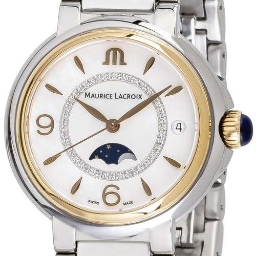 Maurice Lacroix Fiaba Moonphase Date Diamonds FA1084-PVP13-150-1 | Damen-Armbanduhr | Saphirglas, 46 Diamanten, Perlmutt, Swiss Made, Mondphase | NEU & OVP | mit Box & Papiere, 2 Jahre Garantie