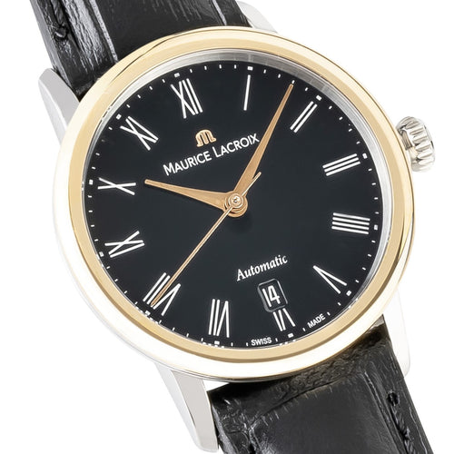 Maurice Lacroix Les Classiques Tradition Automatik LC6063-PS101-310-1 | Damen-Armbanduhr | 18K Massivgold Lünette | Schwarzes Lederband | Saphirglas | Swiss Made | 2 Jahre Garantie | NEU OVP mit Box & Papiere