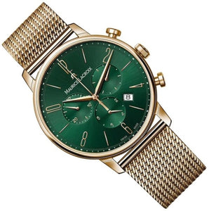 Maurice Lacroix EL1098-PVP06-620-1 | Eliros Chronograph Green Vert | Damen-Armbanduhr Gold Milanaise | Zifferblatt grün | Stoppuhr | Datumsanzeige | Swiss Made | NEU OVP mit Box & Papiere | 2 Jahre Hersteller-Garantie