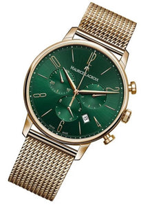 Maurice Lacroix EL1098-PVP06-620-1 | Eliros Chronograph Green Vert | Damen-Armbanduhr Gold Milanaise | Zifferblatt grün | Stoppuhr | Datumsanzeige | Swiss Made | NEU OVP mit Box & Papiere | 2 Jahre Hersteller-Garantie