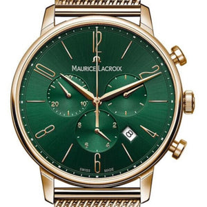 Maurice Lacroix EL1098-PVP06-620-1 | Eliros Chronograph Green Vert | Damen-Armbanduhr Gold Milanaise | Zifferblatt grün | Stoppuhr | Datumsanzeige | Swiss Made | NEU OVP mit Box & Papiere | 2 Jahre Hersteller-Garantie