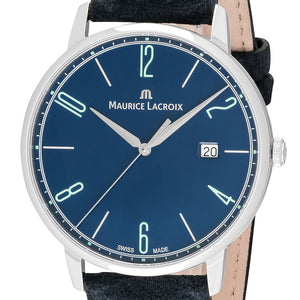 Maurice Lacroix Eliros Date BLUE EL1118-SS001-420-1 Herren-Armbanduhr | Swiss Made | Saphirglas | Blaues Zifferblatt | Blaues Lederband | NEU OVP mit Box & Papiere | 2 Jahre Hersteller-Garantie