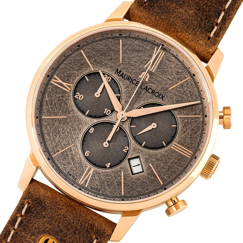 Maurice Lacroix Eliros Date Chronograph EL1098-PVP01-210-1 Herren-Armbanduhr Gold anthrazit Lederband braun NEU OVP. mit Box Papiere 2 Jahre Hersteller-Garantie