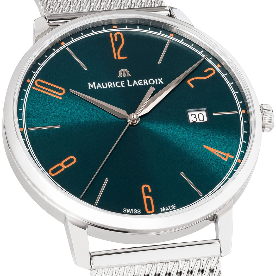 Maurice Lacroix Eliros Date GREEN Herren-Armbanduhr EL1118-SS006-620-1 | Milanaise-Edelstahlband | Grünes Zifferblatt | Saphirglas | Swiss Made | NEU OVP mit Box & Papiere | 2 Jahre Hersteller-Garantie