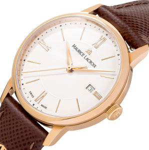 Maurice Lacroix Eliros Date EL1094-PVP01-111-1 Damen-Armbanduhr Gold Lederband braun NEU OVP mit Box Papiere Anleitung 2 Jahre Hersteller-Garantie