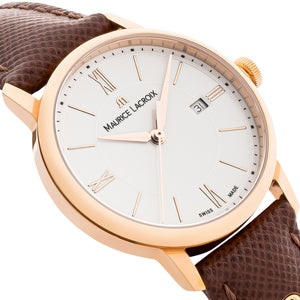 Maurice Lacroix Eliros Date EL1094-PVP01-111-1 Damen-Armbanduhr Gold Lederband braun NEU OVP mit Box Papiere Anleitung 2 Jahre Hersteller-Garantie