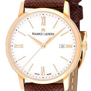 Maurice Lacroix Eliros Date EL1094-PVP01-111-1 Damen-Armbanduhr Gold Lederband braun NEU OVP mit Box Papiere Anleitung 2 Jahre Hersteller-Garantie