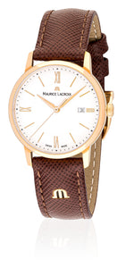 Maurice Lacroix Eliros Date EL1094-PVP01-111-1 Damen-Armbanduhr Gold Lederband braun NEU OVP mit Box Papiere Anleitung 2 Jahre Hersteller-Garantie