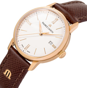 Maurice Lacroix Eliros Date EL1094-PVP01-111-1 Damen-Armbanduhr Gold Lederband braun NEU OVP mit Box Papiere Anleitung 2 Jahre Hersteller-Garantie